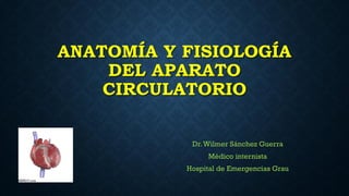 ANATOMÍA Y FISIOLOGÍA
DEL APARATO
CIRCULATORIO
Dr.Wilmer Sánchez Guerra
Médico internista
Hospital de Emergencias Grau
 