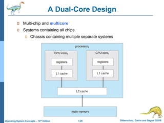 1.26 Silberschatz, Galvin and Gagne ©2018
Operating System Concepts – 10th Edition
A Dual-Core Design
Multi-chip and multicore
Systems containing all chips
Chassis containing multiple separate systems
 