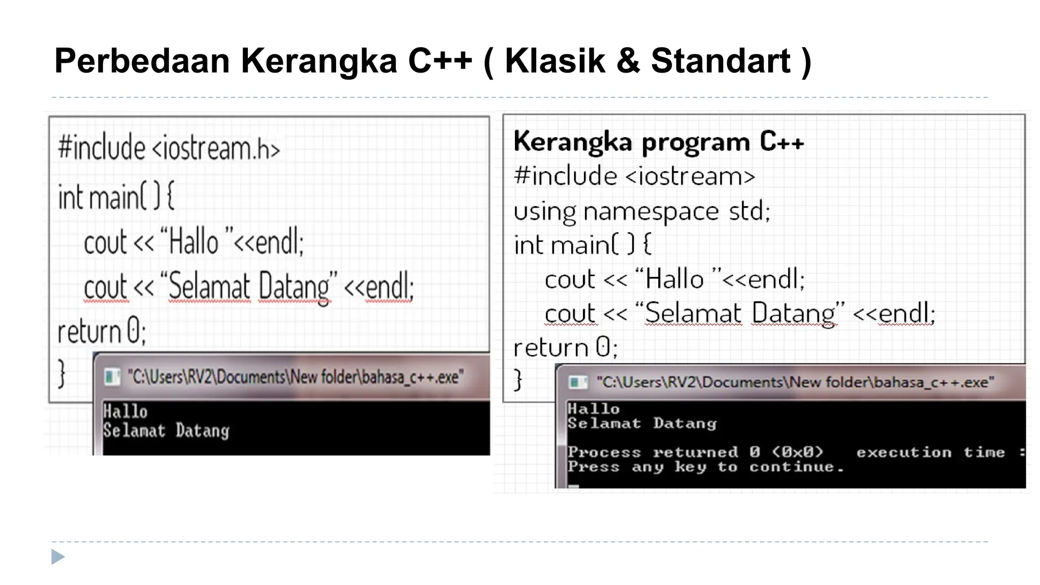 Perbedaan Kerangka C++ ( Klasik & Standart )
 