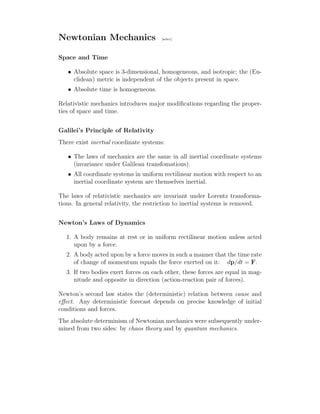 01. Newtonian Mechanics Detailed information | PDF