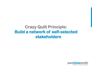 AMAR BHIDE




     Crazy Quilt Principle:
Build a network of self-selected
           stakeholders




                          paulshawsmith
                             scientific business strategy
 