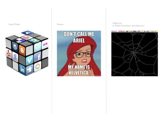 Digital art,
Social Media   Memes
                       ie. Rafaël Rozendaal, newrafael.com
 