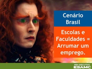 Cenário
Brasil
Escolas e
Faculdades =
Arrumar um
emprego.
 