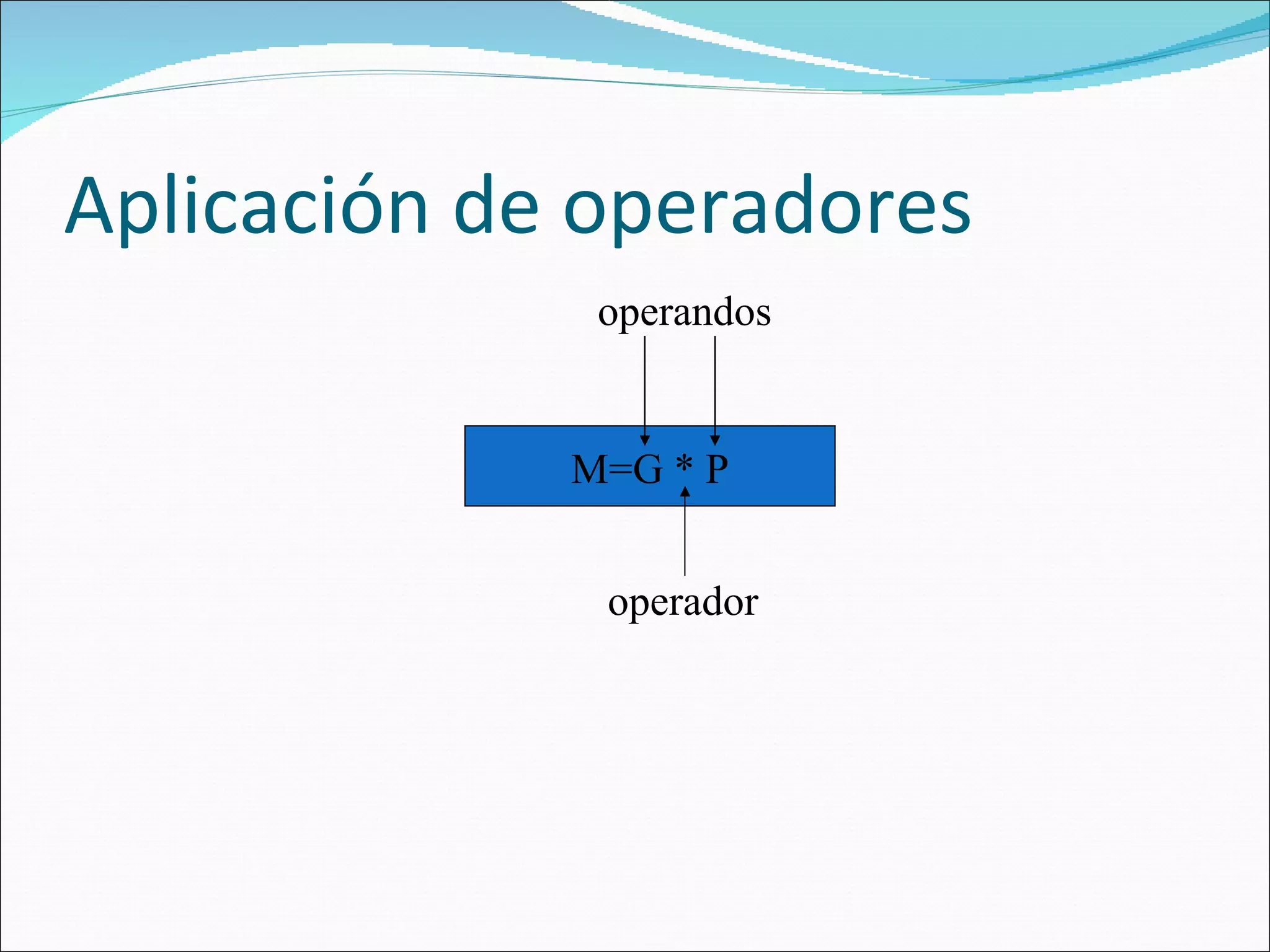 Aplicación de operadores M=G * P operandos operador 