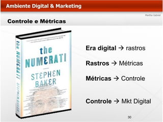Controle e Métricas



                      Era digital  rastros

                      Rastros  Métricas

                      Métricas  Controle


                      Controle  Mkt Digital

                                    30
 