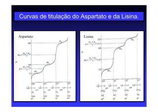 Curvas de titulação do Aspartato e da Lisina.
Aspartato Lisina
 