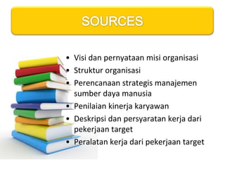 FUNCTIONSPelatihan dan PengembanganMendiagnosa kekurangan yang dimiliki oleh tenaga kerja dan untuk menyediakan pelatihan keahlian dalam area yang terpilih untuk organisasi dan fungsi yang efektifPerencanaan SDMUntuk memperkirakan kebutuhan masa mendatang akan keahlian-keahlian khusus.