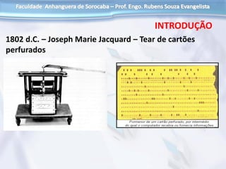 1802 d.C. – Joseph Marie Jacquard – Tear de cartões
perfurados
INTRODUÇÃO
 