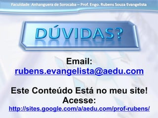 Email:
rubens.evangelista@aedu.com
Este Conteúdo Está no meu site!
Acesse:
http://sites.google.com/a/aedu.com/prof-rubens/
 