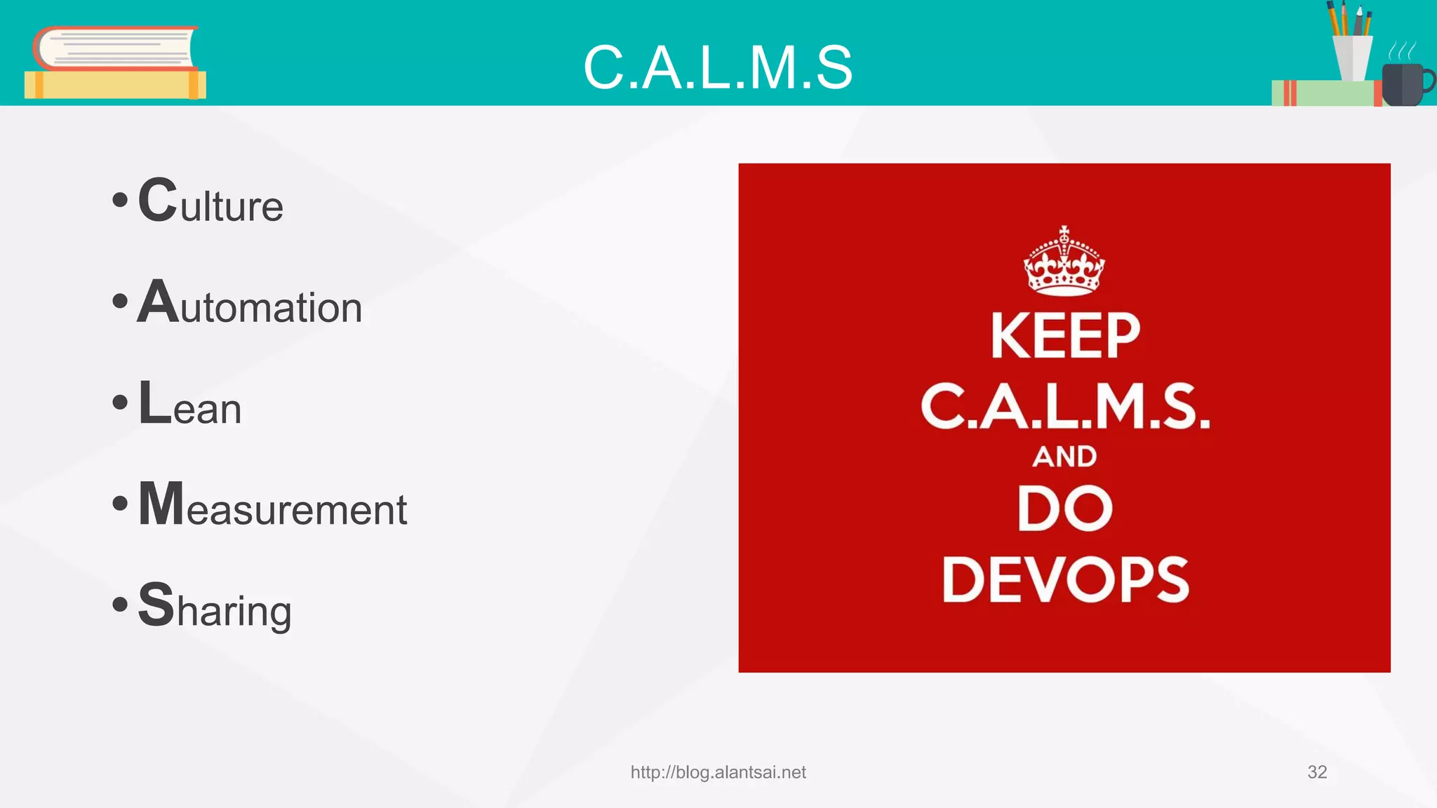 C.A.L.M.S •Culture •Automation •Lean •Measurement •Sharing http://blog.alantsai.net 32 