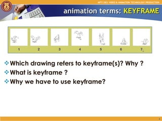 animation terms:  KEYFRAME Which drawing refers to keyframe(s)? Why ? What is keyframe ? Why we have to use keyframe? MPT1383: VIDEO & ANIMATION TECHNOLOGY PRODUCTION 