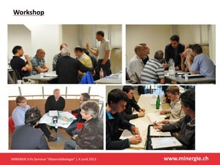 www.minergie.ch
Workshop
MINERGIE Erfa Seminar "Materialökologie" | 4.Junil 2013
 