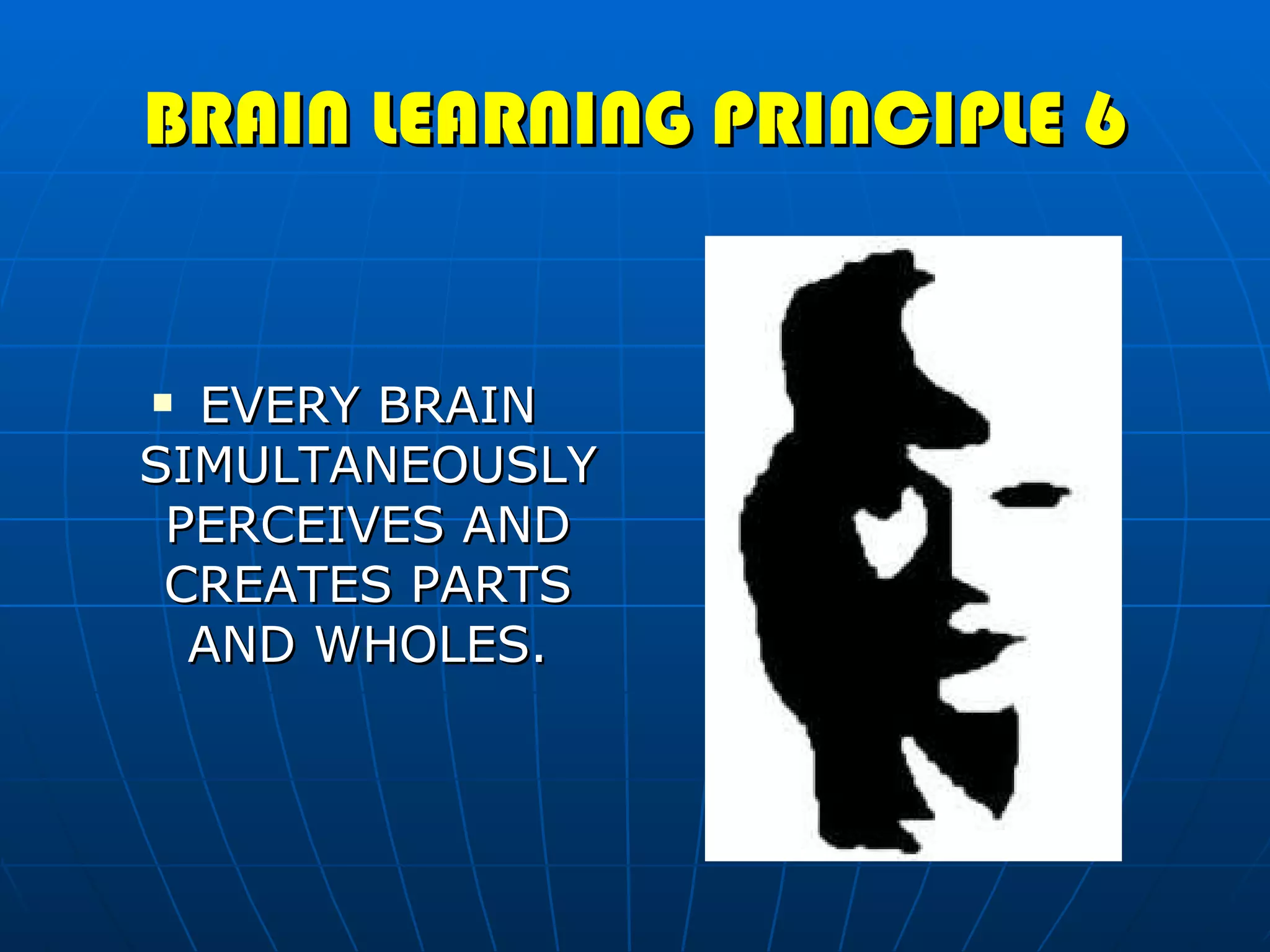 BRAIN LEARNING PRINCIPLE 6 EVERY BRAIN SIMULTANEOUSLY PERCEIVES AND CREATES PARTS AND WHOLES. 