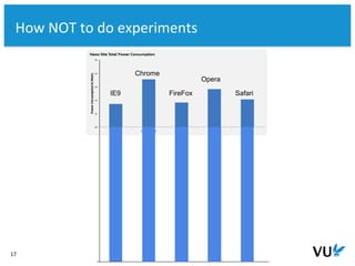 Vrije Universiteit Amsterdam
17
How NOT to do experiments
IE9
Chrome
FireFox
Opera
Safari
 