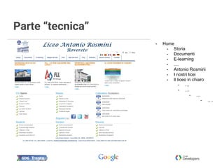 Parte “tecnica”
- Home
- Storia
- Documenti
- E-learning
- ....
- Antonio Rosmini
- I nostri licei
- Il liceo in chiaro
- …
- …
- …
- ….
 