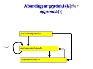 Abordagem gradual (tier
approach)
Tratamento do risco
Avaliação exploratória
Avaliação aprofundada“tiers”
 