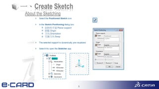 5
一、Create Sketch
About the Sketching
依附的平面 Planar support
原點 Origin
方向 Orientation
交換方向 Swap
 