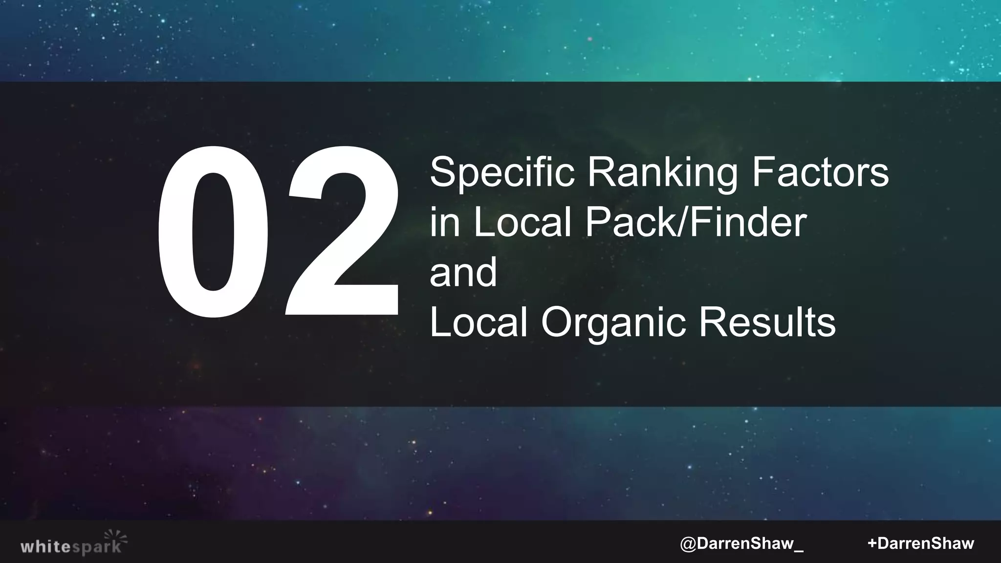 @DarrenShaw_ +DarrenShaw
Specific Ranking Factors
in Local Pack/Finder
and
Local Organic Results
 