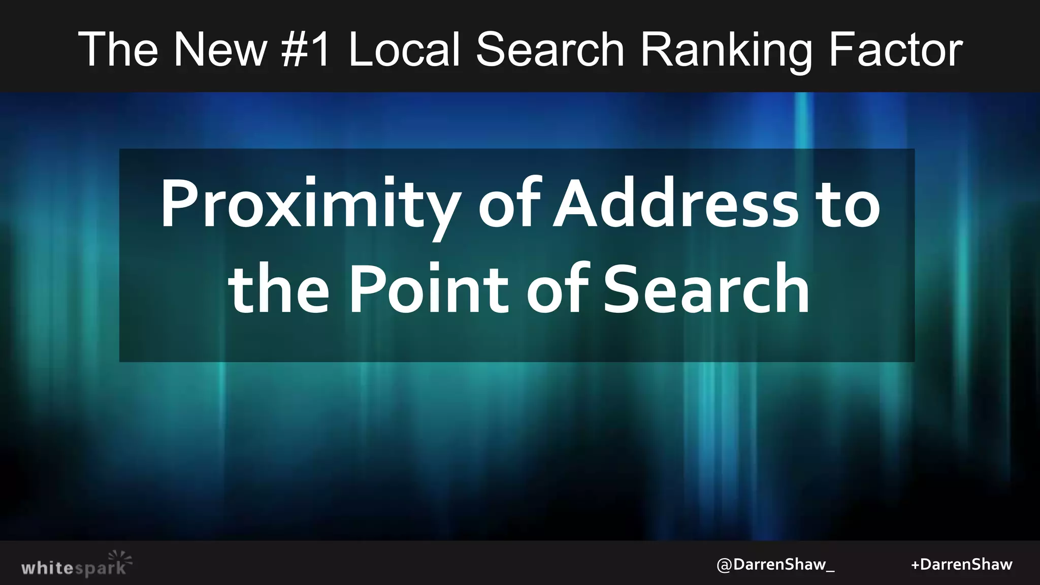The New #1 Local Search Ranking Factor
@DarrenShaw_ +DarrenShaw
Proximity of Address to
the Point of Search
 