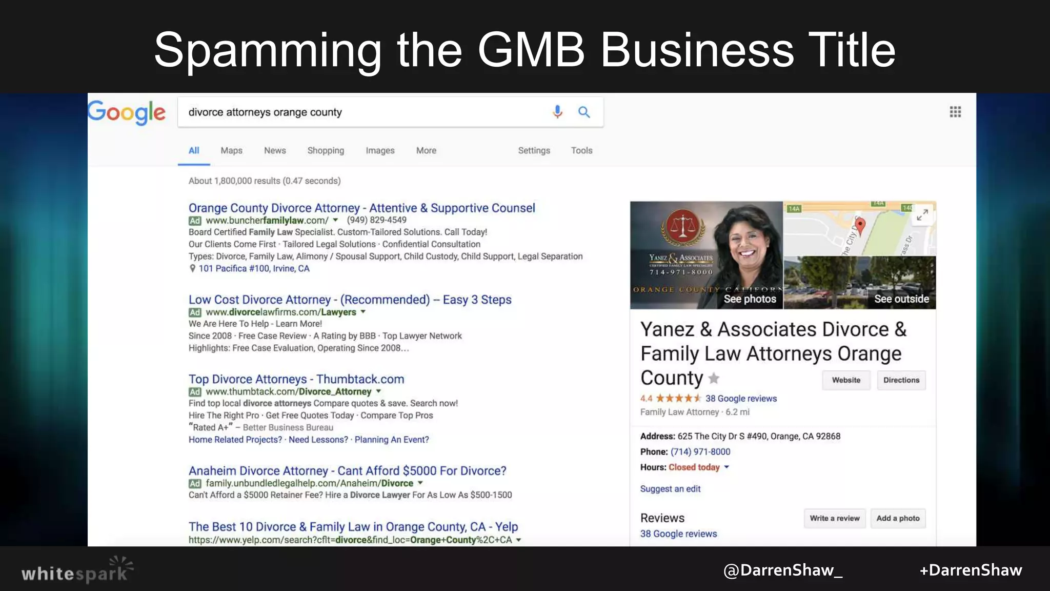 Spamming the GMB Business Title
@DarrenShaw_ +DarrenShaw
 