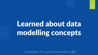 Muhammad Bakri | FTIK | Universitas Teknokrat Indonesia © 2019
Learned about data
modelling concepts
2
 