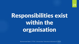 Muhammad Bakri | FTIK | Universitas Teknokrat Indonesia © 2019
Responsibilities exist
within the
organisation
24
 