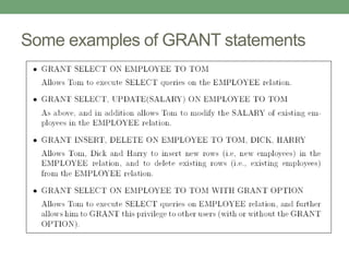 Some examples of GRANT statements
 