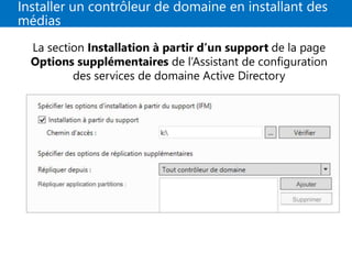 Installer un contrôleur de domaine en installant des
médias
La section Installation à partir d’un support de la page
Options supplémentaires de l’Assistant de configuration
des services de domaine Active Directory
 