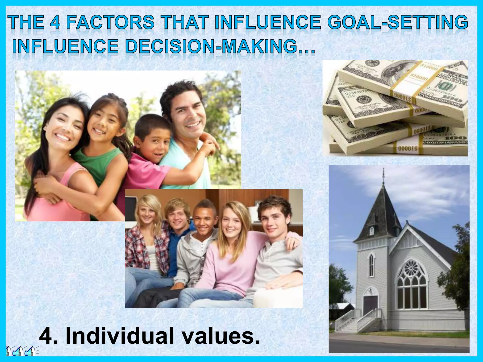 4. Individual values.
 
