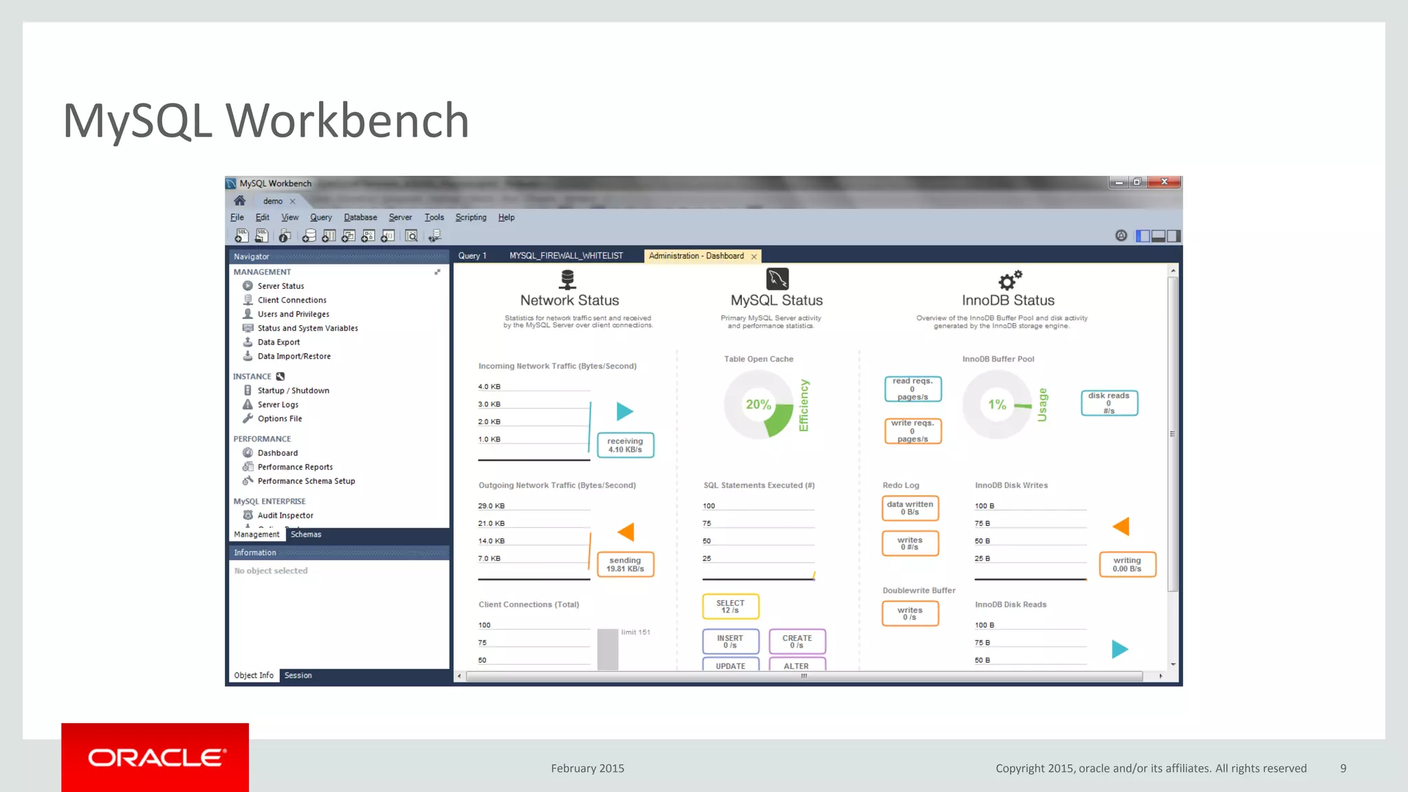 MySQL Workbench
February 2015 Copyright 2015, oracle and/or its affiliates. All rights reserved 9
 