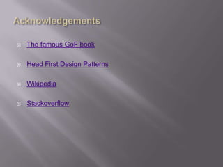    The famous GoF book

   Head First Design Patterns

   Wikipedia

   Stackoverflow
 