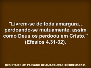 "Livrem-se de toda amargura…
perdoando-se mutuamente, assim
como Deus os perdoou em Cristo."
(Efésios 4.31-32).
 