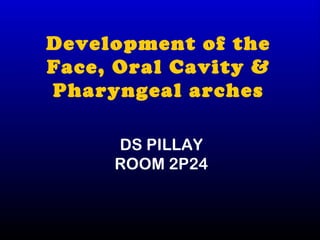 Development of the
Face, Oral Cavity &
Pharyngeal arches

     DS PILLAY
     ROOM 2P24
 