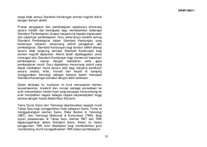 Dokumen standard kssr dunia sains dan teknologi tahun 1