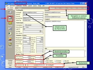 Wennmann Artikelnummer der Rand OHG Bedienleiste Navigation zu weiteren Artikelinformationen Beständeverwaltung Preisfelder 
