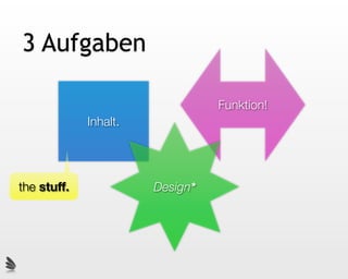 3 Aufgaben

                                 Funktion!
             Inhalt.




the stuff.             Design*
 