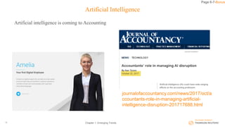 Artificial Intelligence
Artificial intelligence is coming to Accounting
Chapter 1: Emerging Trends15
Page 6-7-Bonus
journalofaccountancy.com/news/2017/oct/a
ccountants-role-in-managing-artificial-
intelligence-disruption-201717688.html
 