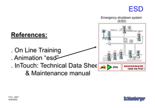 ESD
FTC - SWT
9/30/2022
References:
. On Line Training
. Animation “esd”
. InTouch: Technical Data Sheet
& Maintenance manual
 
