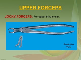 UPPER FORCEPS
JOCKY FORCEPS: For upper third molar.
 