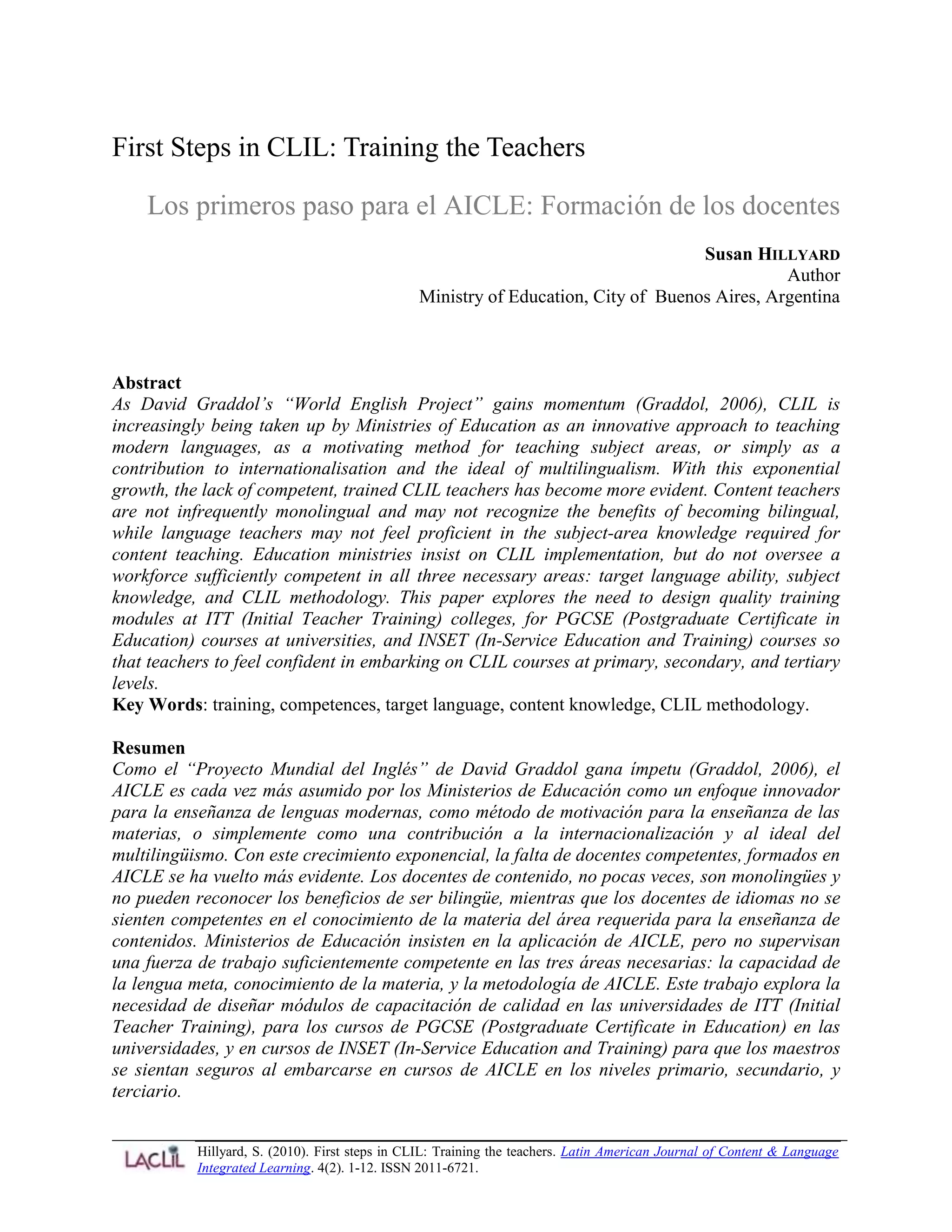 First Steps in CLIL - Training the teachers | DOCX