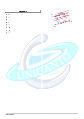 GABARITO

1   C
2   E
3   A
4   C
5   E
6   D
7   A
8   B




Editora Exato              3
 