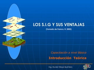 LOS S.I.G Y SUS VENTAJAS (Tomado de Franco, R. 2002) Ing. Duvier Olaya Quintero Capacitación a nivel Básico Introducción  Teórica 