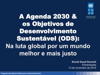 A Agenda 2030 &
os Objetivos de
Desenvolvimento
Sustentável (ODS):
Na luta global por um mundo
melhor e mais justo
Social Good Summit
Florianópolis
13 de novembro de 2015
 