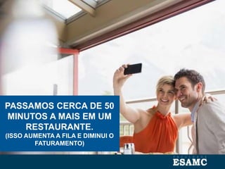 PASSAMOS CERCA DE 50
MINUTOS A MAIS EM UM
RESTAURANTE.
(ISSO AUMENTA A FILA E DIMINUI O
FATURAMENTO)
 