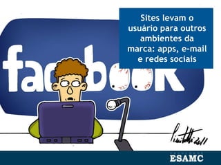 Sites levam o
usuário para outros
ambientes da
marca: apps, e-mail
e redes sociais
 