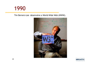 1990
         Tim Berners-Lee desenvolve a World-Wide Web (WWW).




29	
  
 