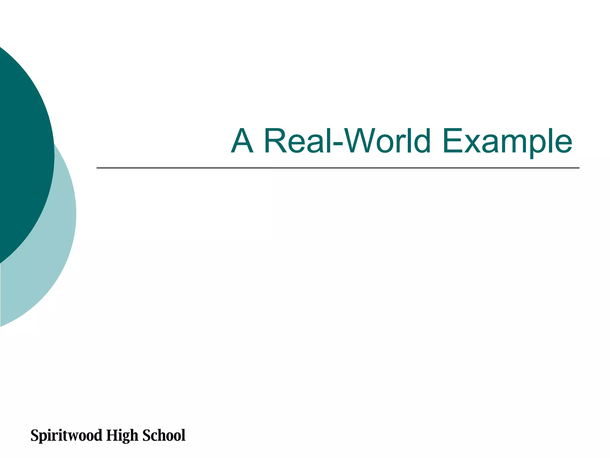 A Real-World Example Spiritwood High School 