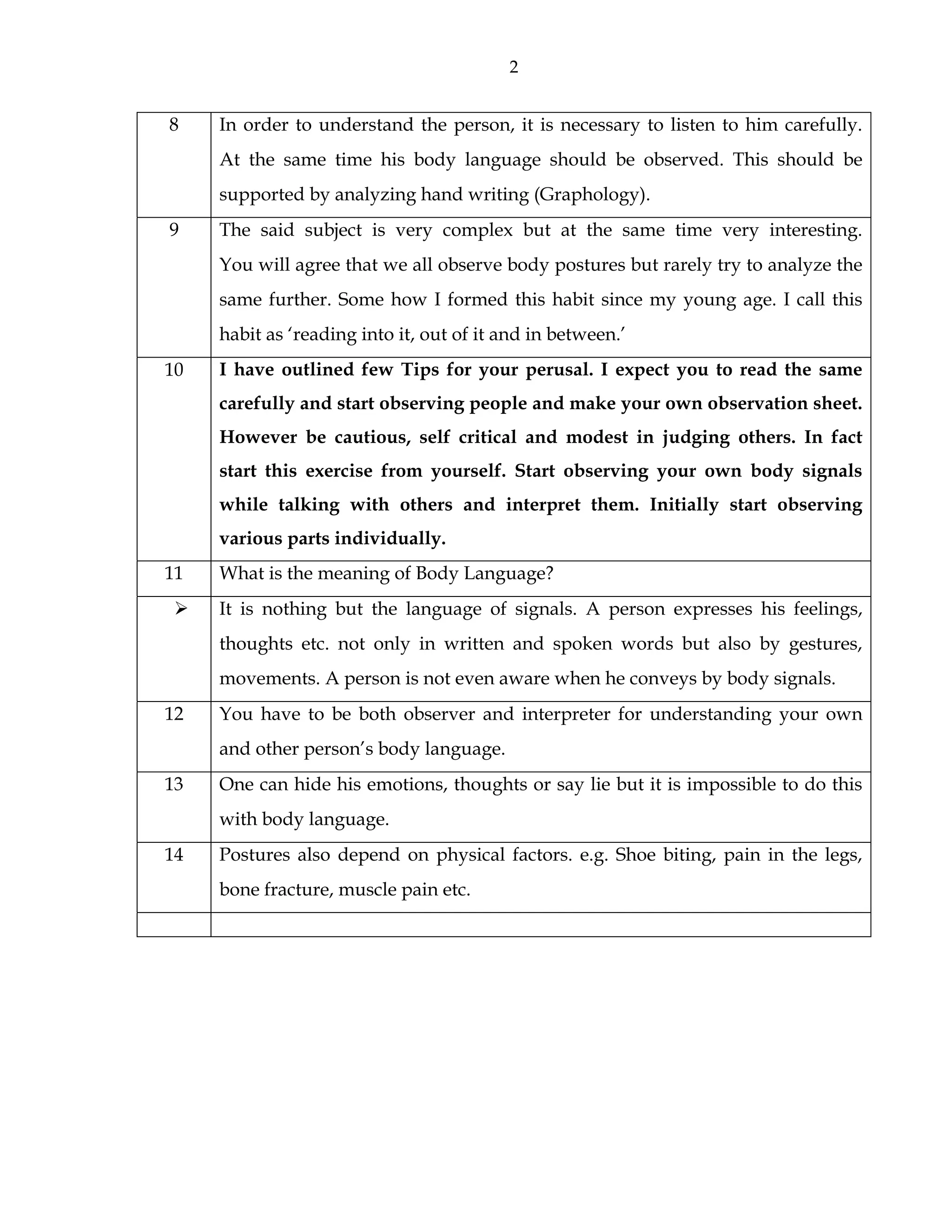 01 interpretation of body language | PDF