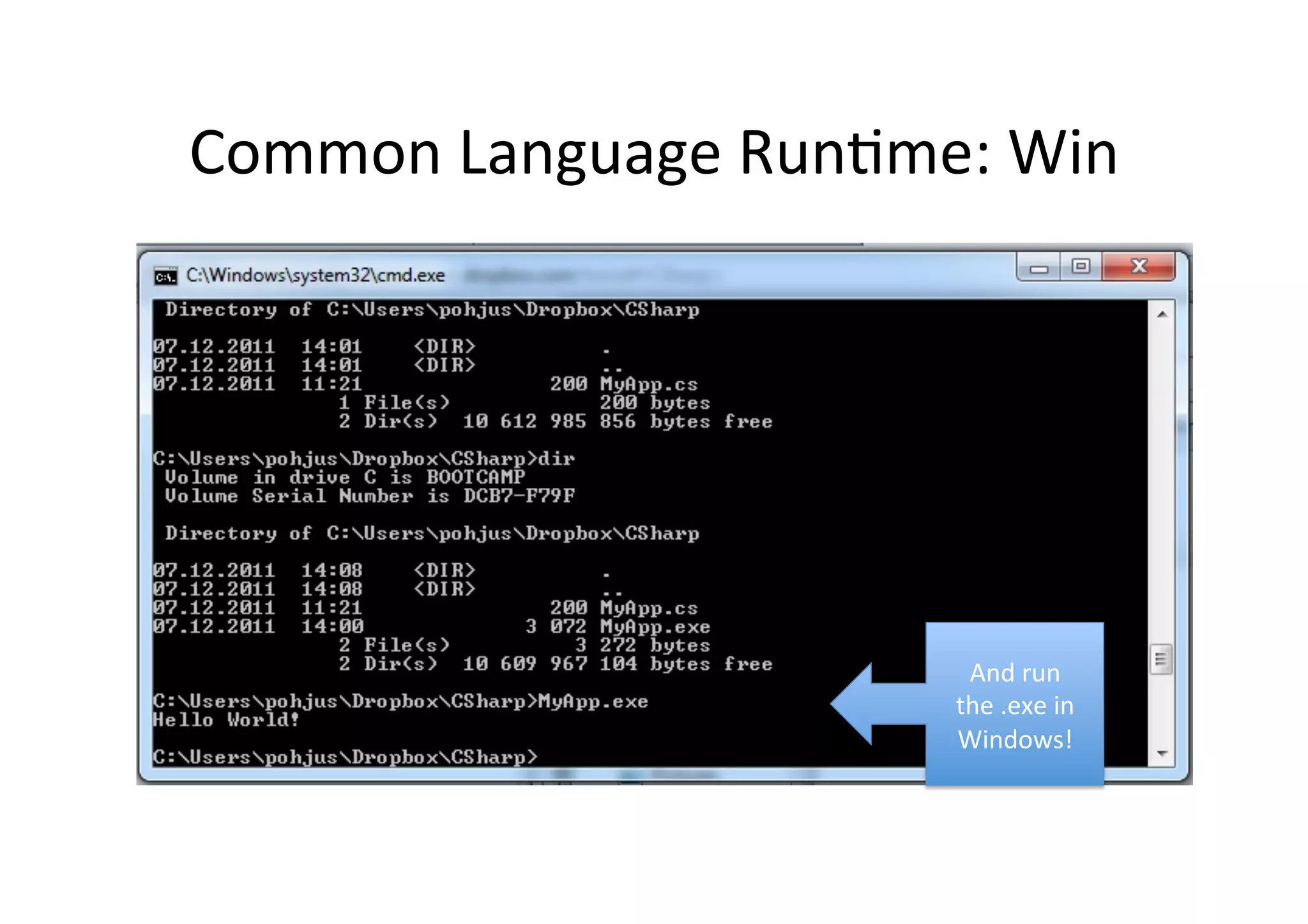 Common  Language  RunIme:  Win   And  run   the  .exe  in   Windows!   
