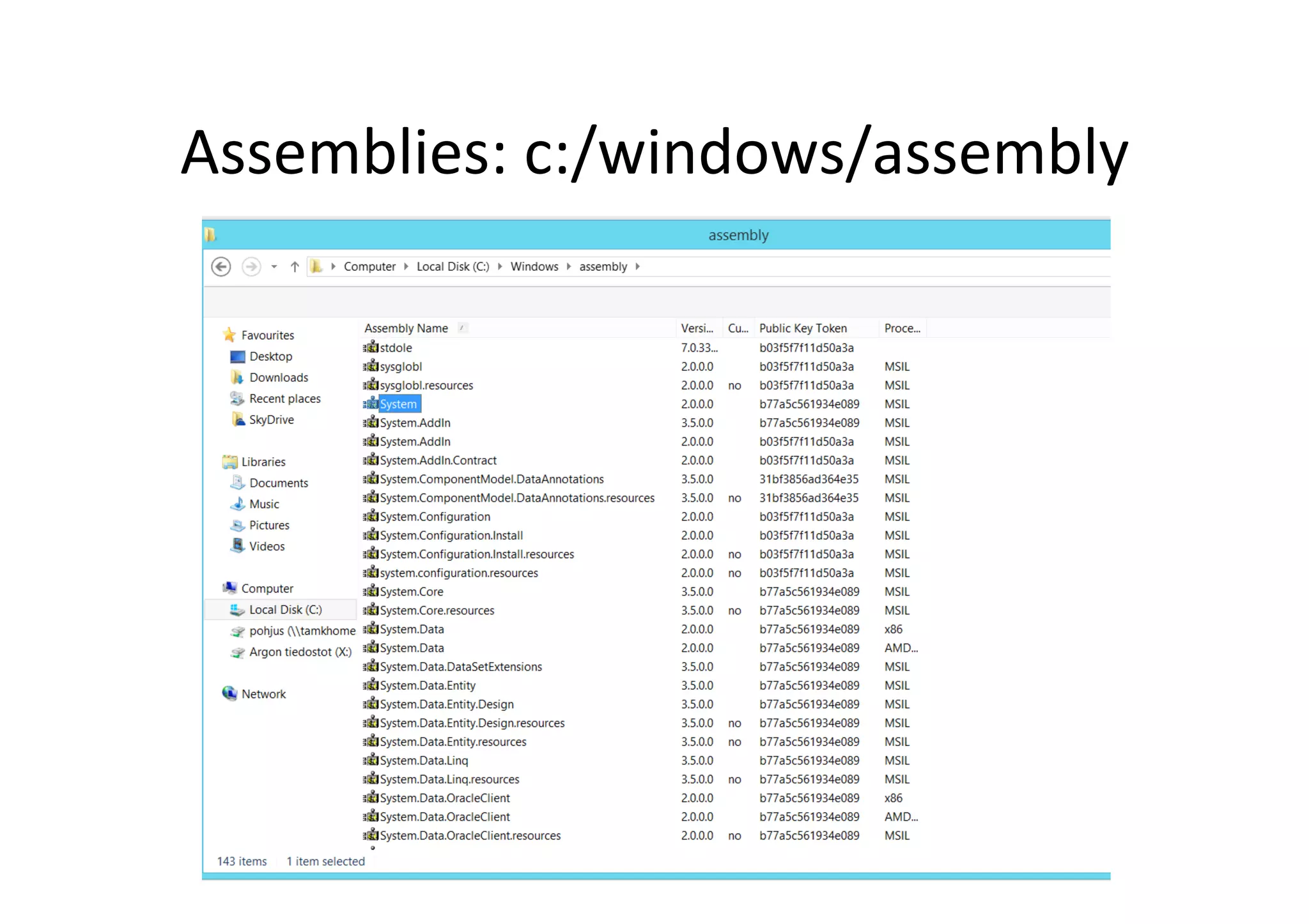 Assemblies:  c:/windows/assembly   